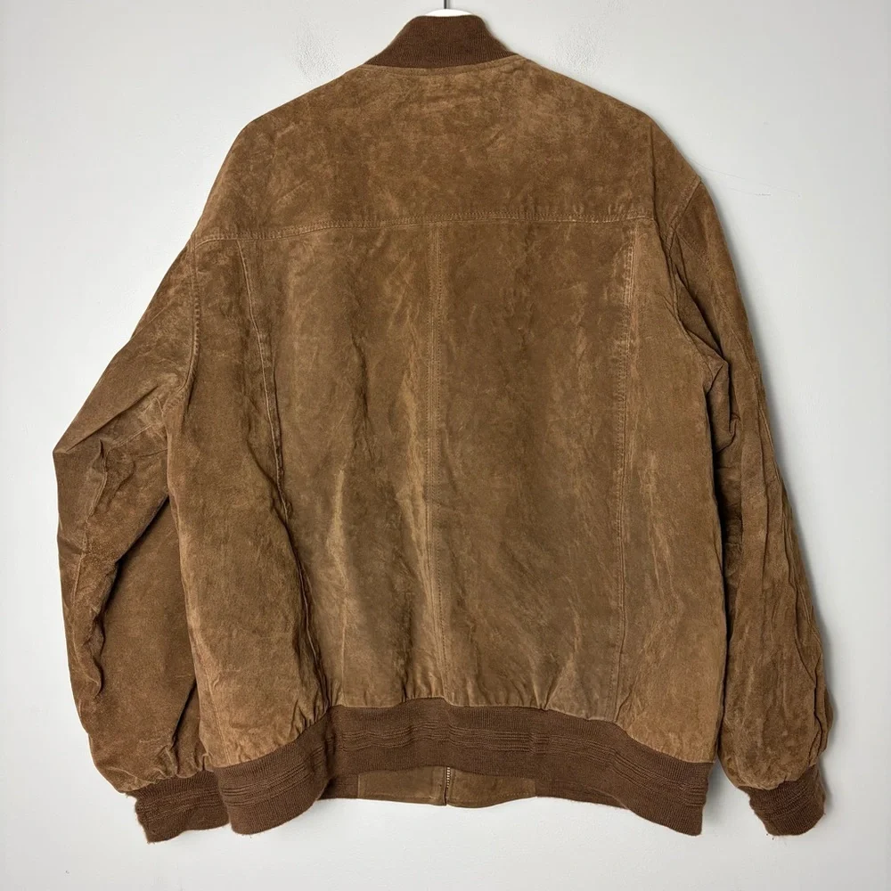 Croft and Barrow Leather Bomber Full Zip Brown Jacket Men's‎ Large
